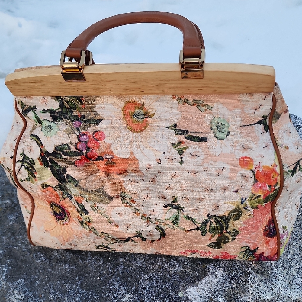 Tory Burch Floral Women's Satchel Bag with Wooden Handle